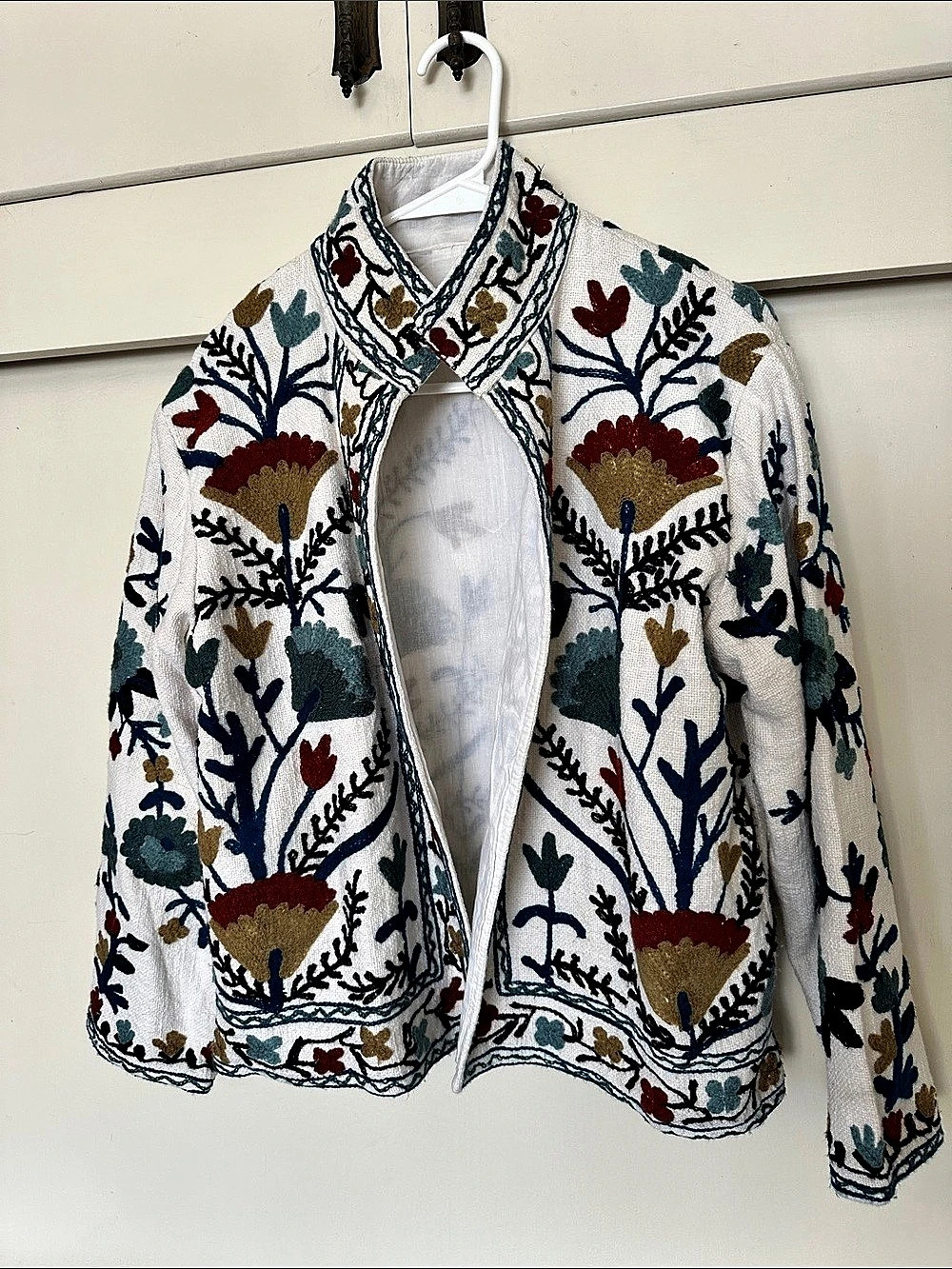 Embroidered Floral Jacket in White & Multicolor